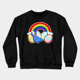 Easter Rainbow Blue Bunny Rabbit Sleeping On Colorful Eggs Crewneck Sweatshirt